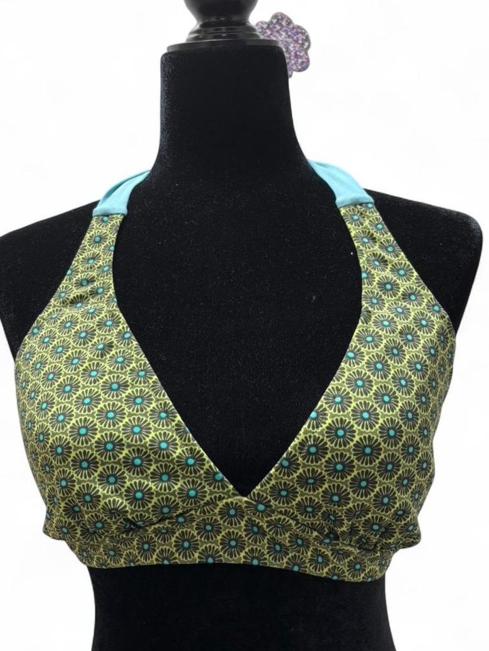 Athleta Aqua Halter Top with Lime Accent Sz LRG